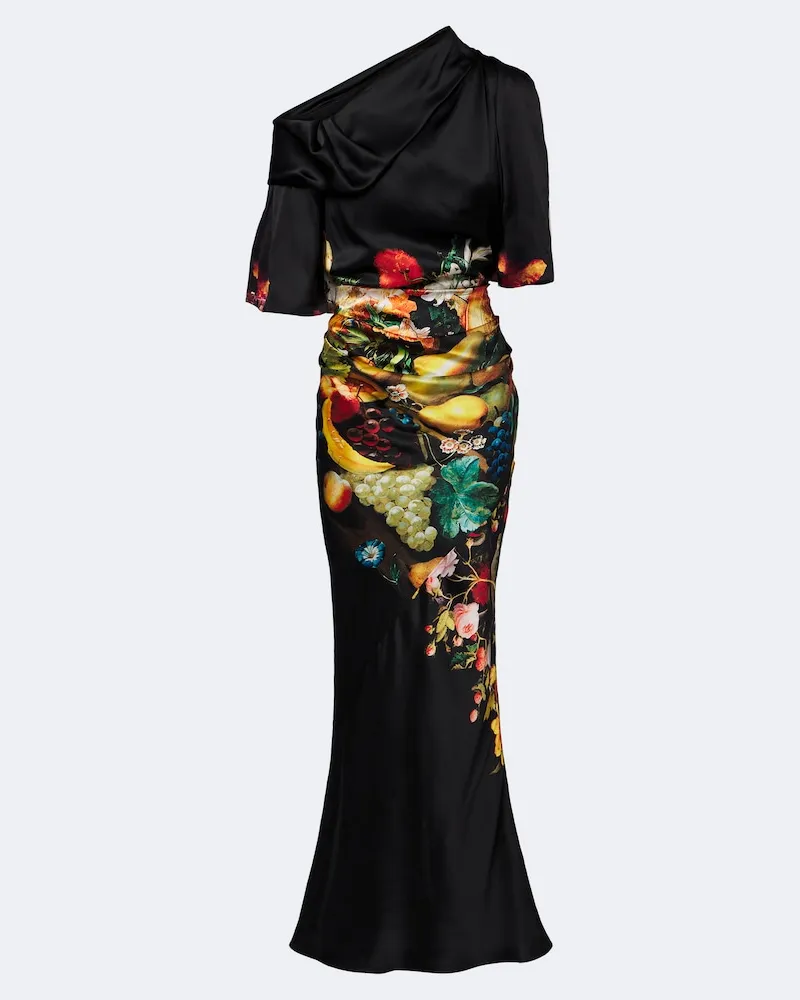 Dries van Noten Bedruckte Robe aus Seidensatin Multicolor