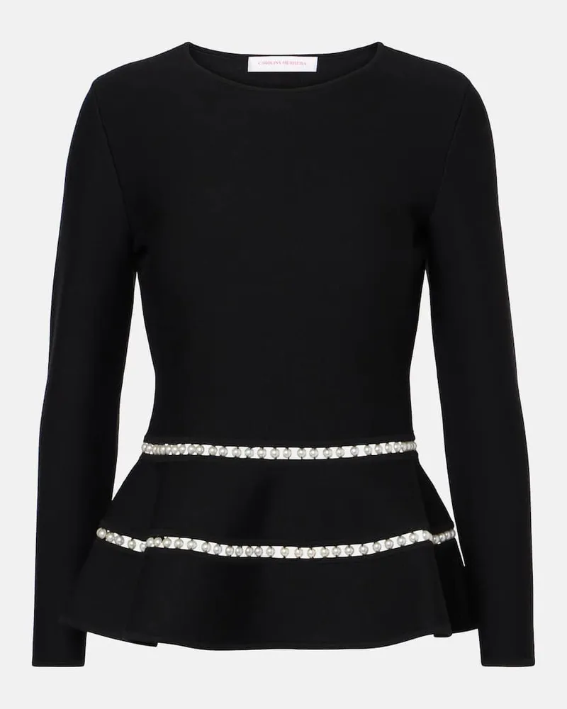 Carolina Herrera New York Verziertes Top aus einem Wollgemisch Schwarz