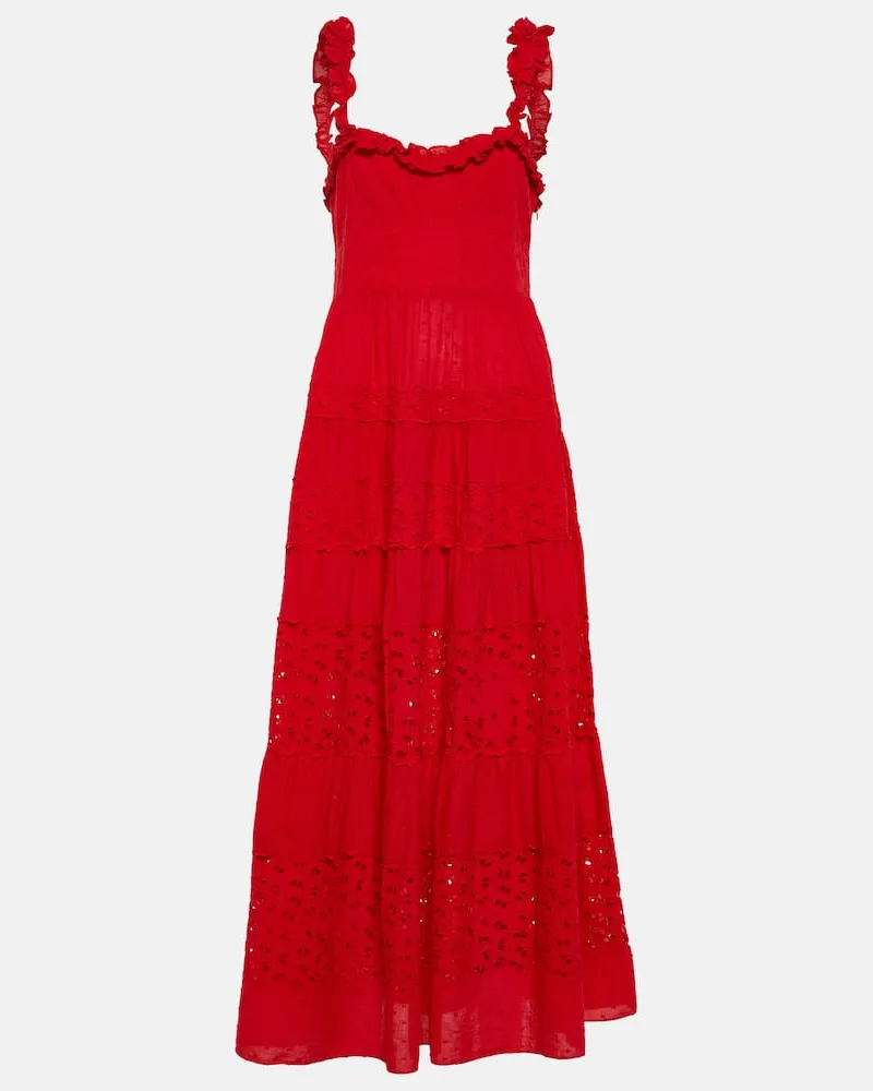 RIXO Midikleid Evander aus Baumwolle Rot