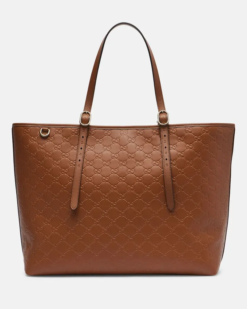 Gucci Tote Bag Emblem GG aus Leder Braun