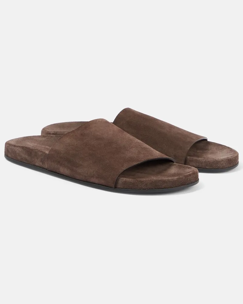The Row Pantoletten Hugh aus Veloursleder Braun