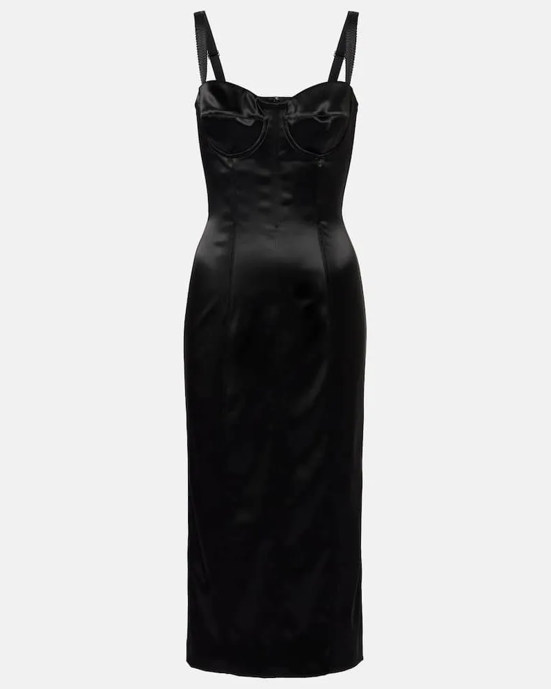 Dolce & Gabbana Midikleid aus Satin Schwarz