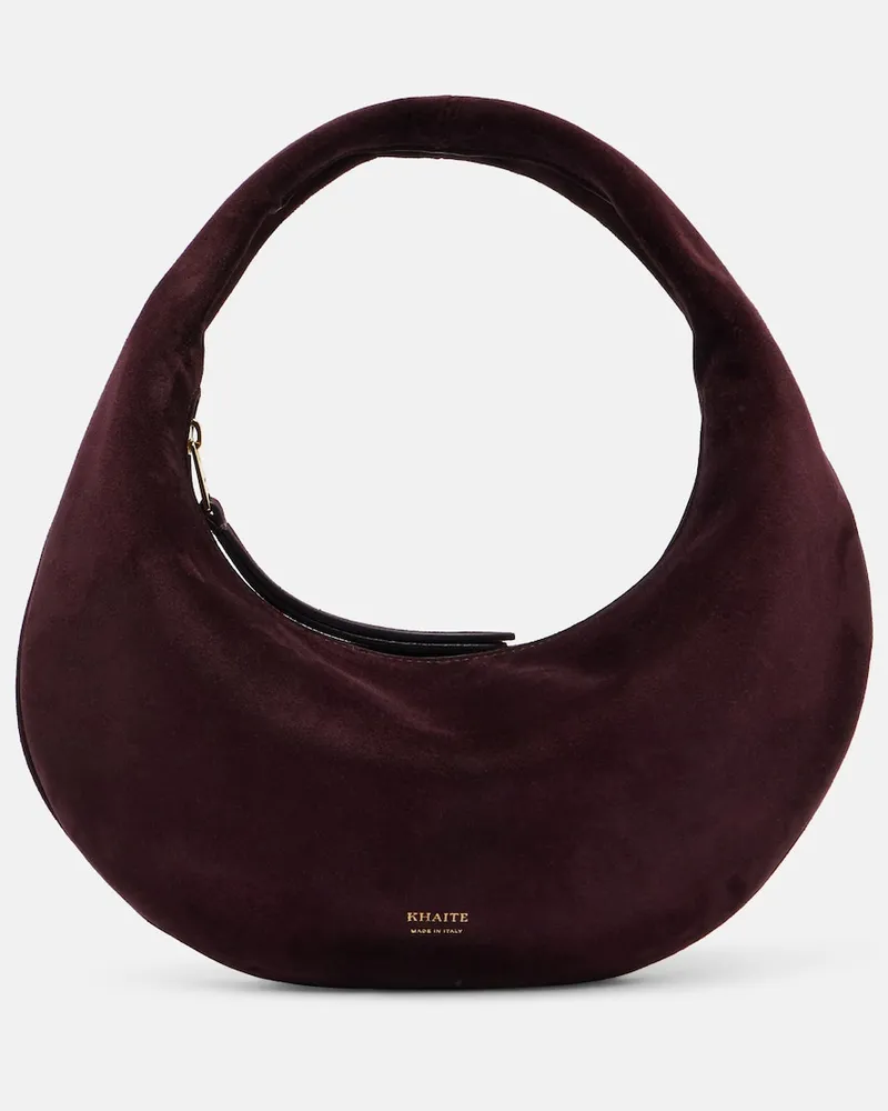 KHAITE Schultertasche Olivia Mini aus Veloursleder Burgunderrot