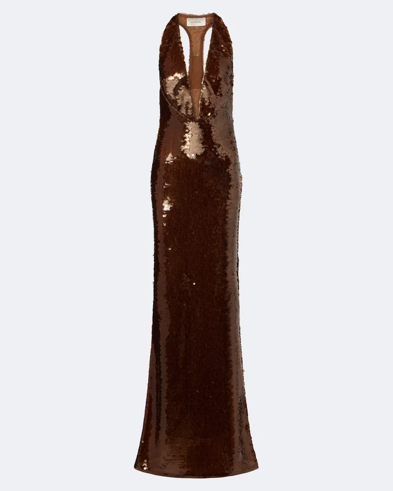 The New Arrivals Ilkyaz Ozel Robe Olympia mit Pailletten Braun