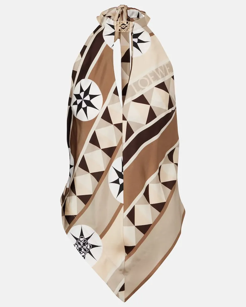 Loewe Paula's Ibiza Top Anagram aus Seiden-Twill Beige