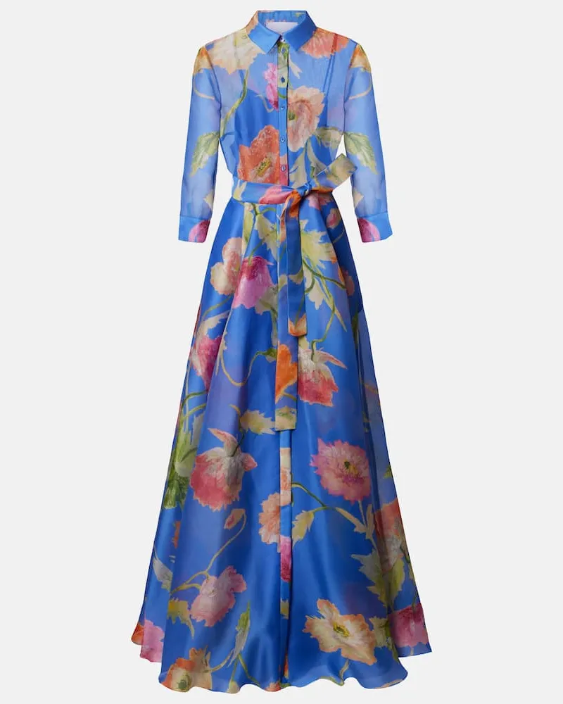 Carolina Herrera New York Robe aus Seidenorganza Blau