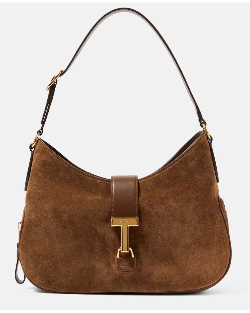 Tom Ford Schultertasche Tara aus Veloursleder Beige