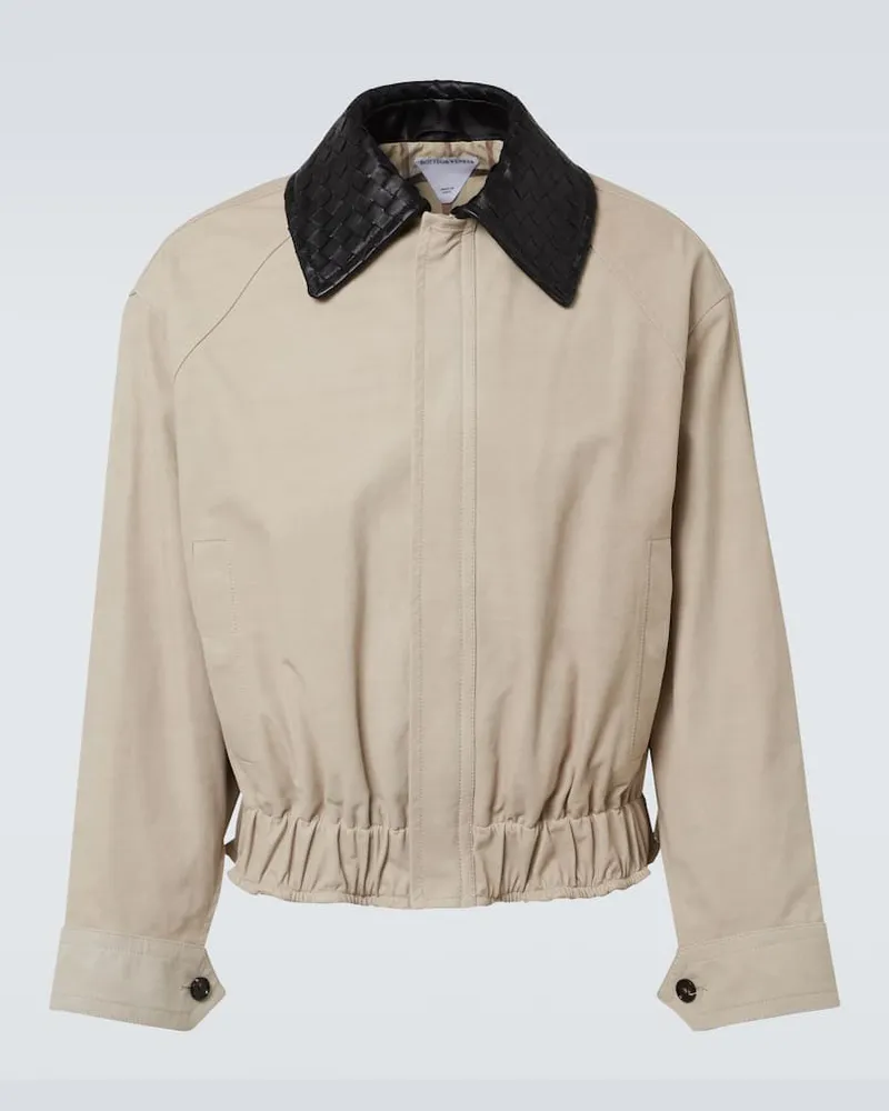 Bottega Veneta Blouson Intrecciato aus Twill und Leder Beige
