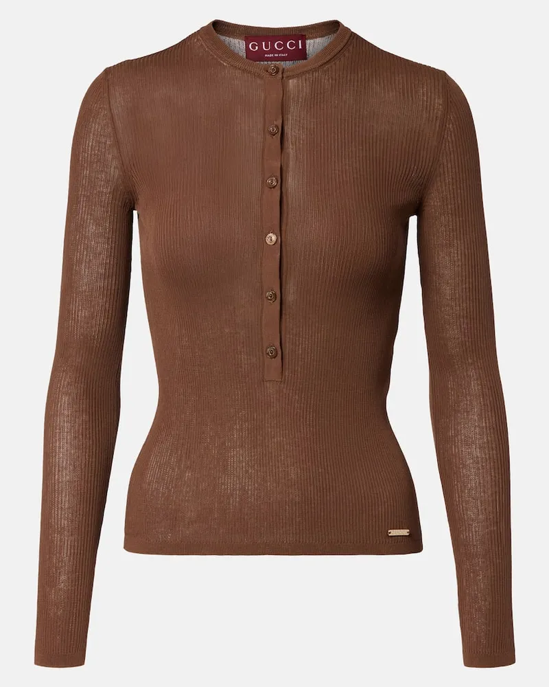 Gucci Henley-Top aus Baumwolle Braun