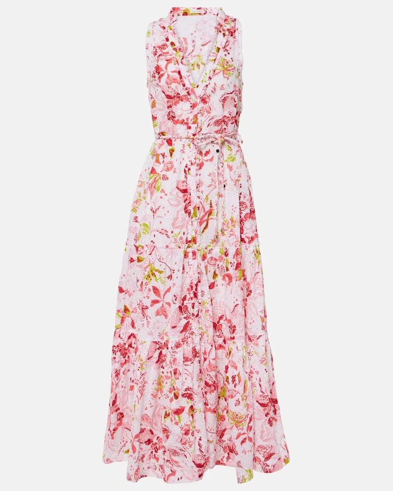 Poupette St Barth Bedrucktes Maxikleid Nana aus Baumwolle Weiß