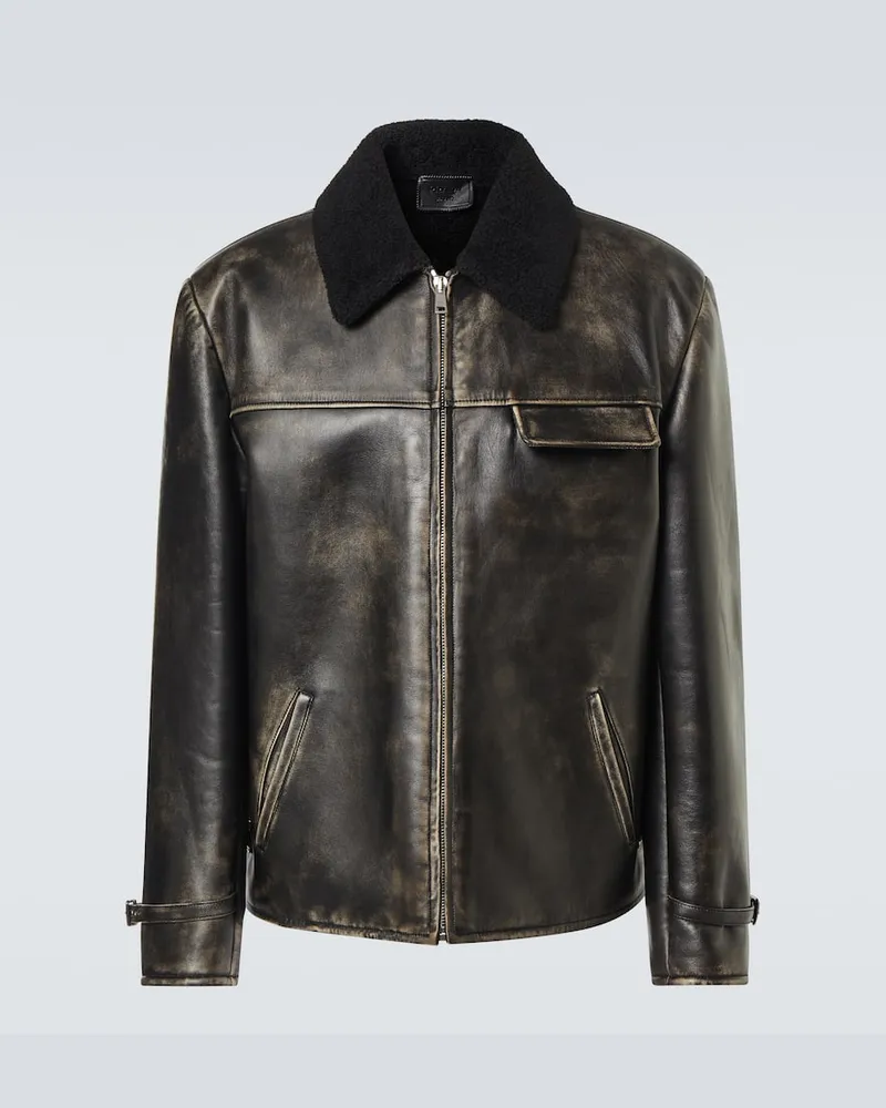 Prada Lederjacke mit Shearling Schwarz