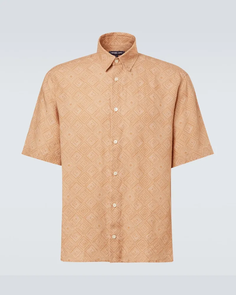 Frescobol Carioca Bedrucktes Hemd Castro aus Leinen Orange