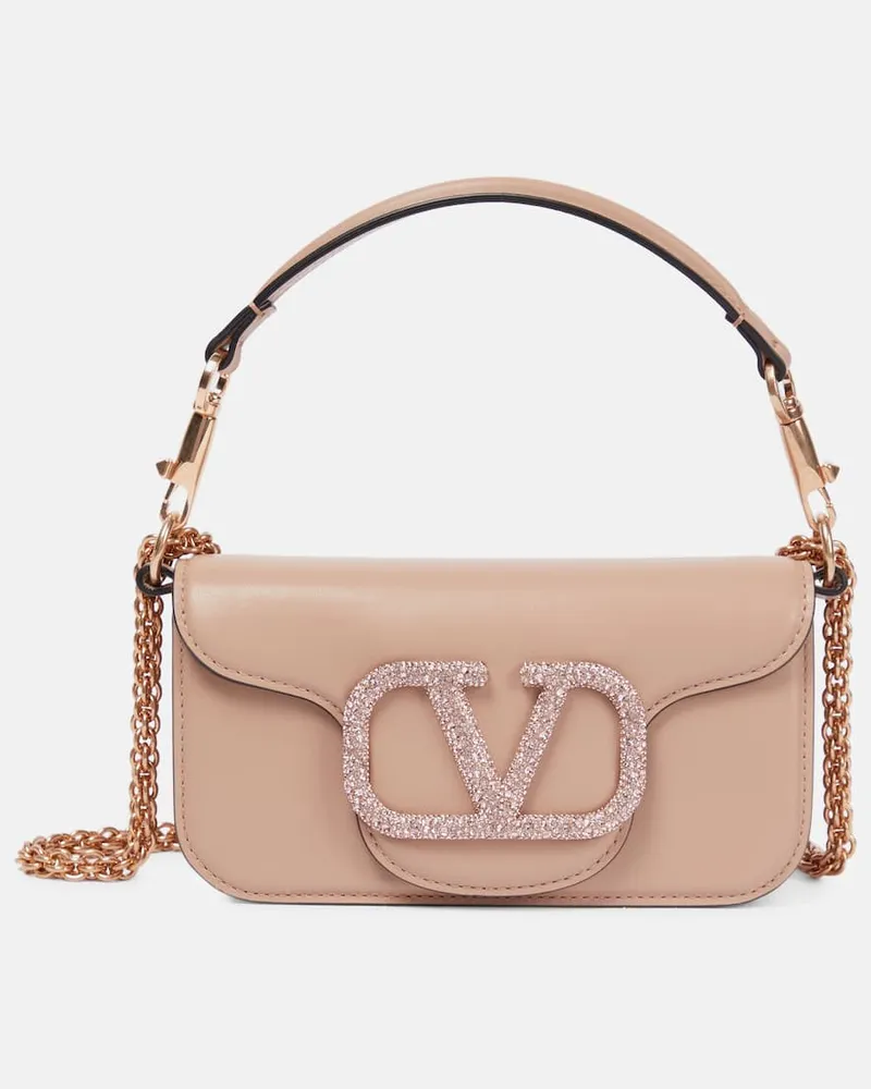 Valentino Garavani Verzierte Schultertasche Loco Small aus Leder Pink