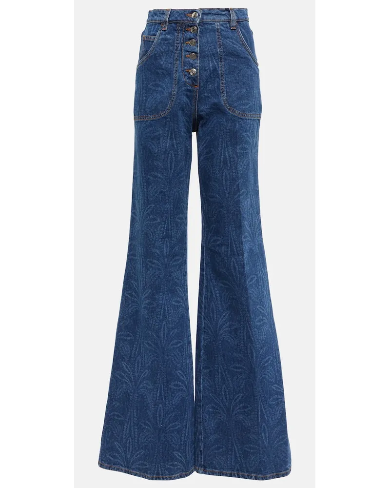 Etro Bedruckte High-Rise Flared Jeans Blau