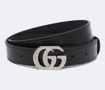 Gürtel Double G aus Leder mit Kristallen