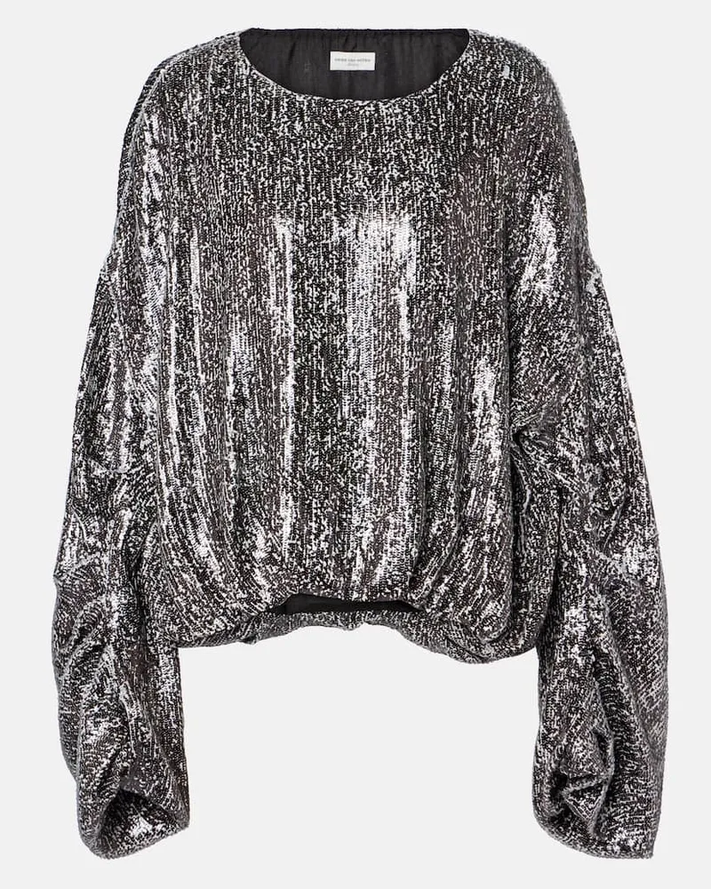 Dries van Noten Top mit Pailletten Silber