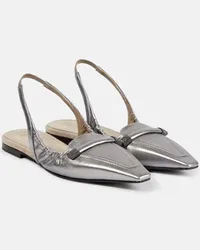 Brunello Cucinelli Slingback-Ballerinas aus Metallic-Leder Silber