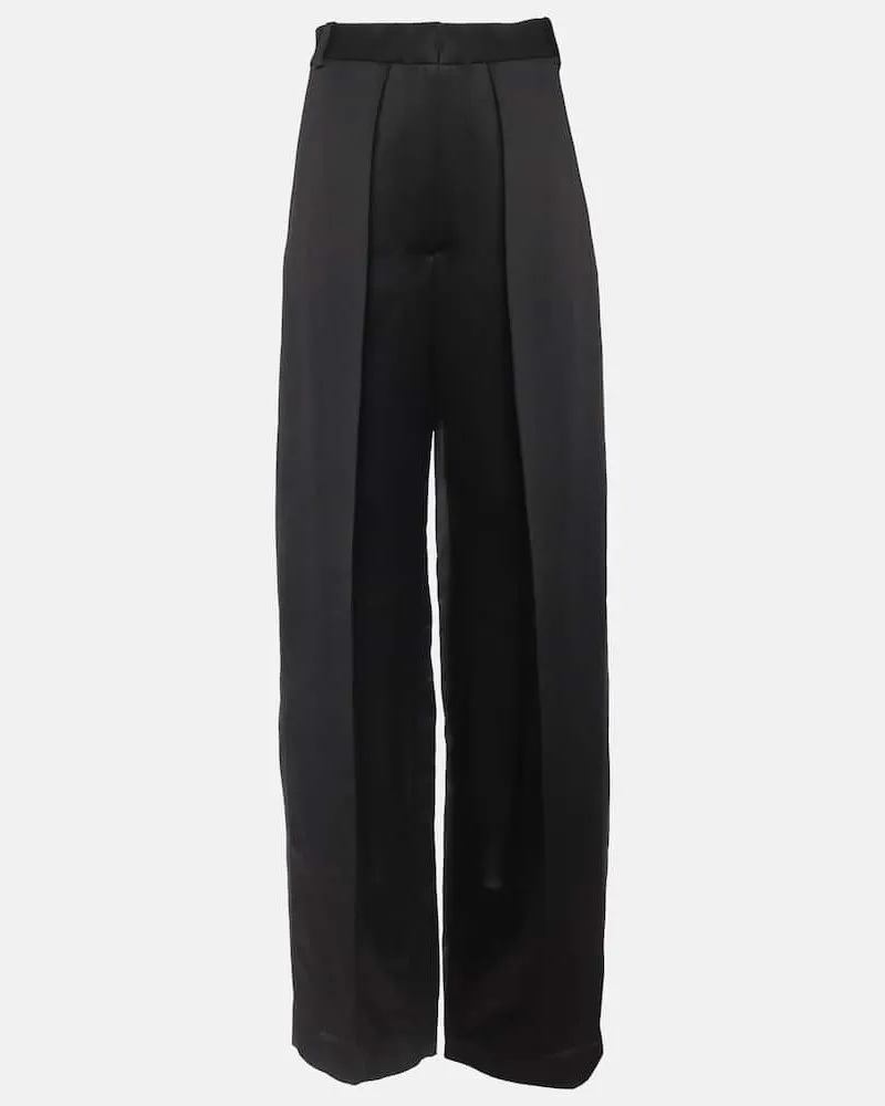KHAITE Weite High-Rise-Hose Marinta aus Satin Schwarz
