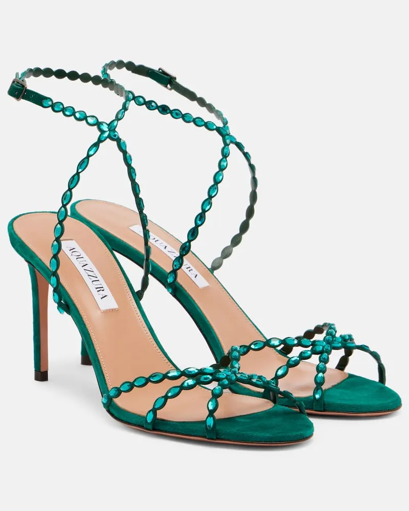 Aquazzura Sandalen Love Struck aus Leder mit Kristallen Grün
