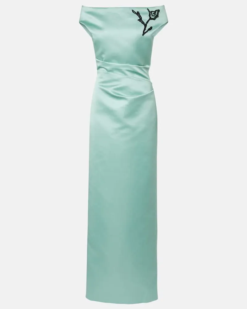 Erdem Off-Shoulder-Robe aus Duchesse-Satin Grün