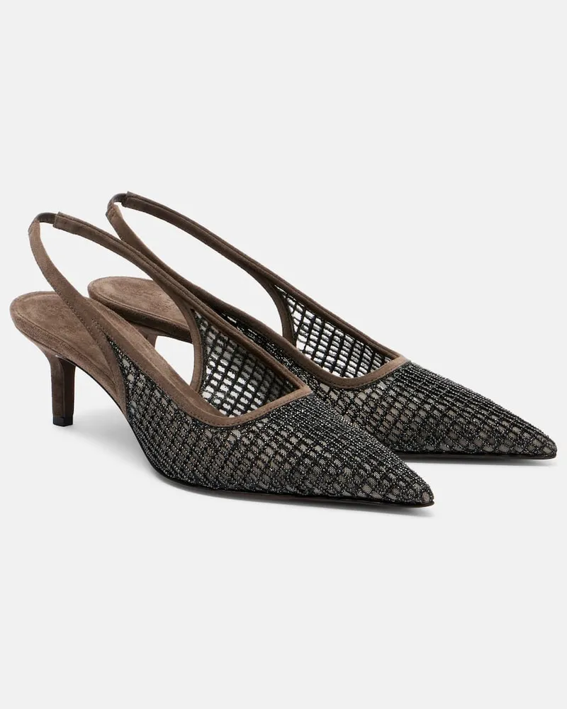 Brunello Cucinelli Slingback-Pumps Monili 55 mit Veloursleder Grün
