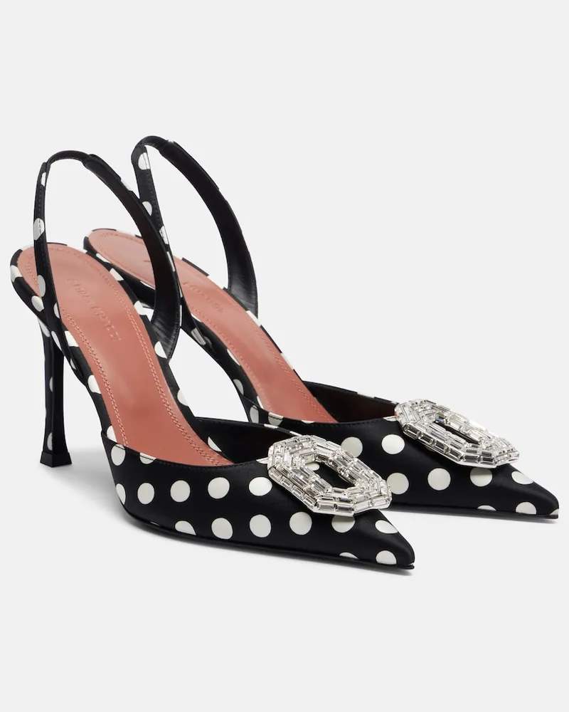 Amina Muaddi Slingback-Pumps Camelia aus Satin mit Kristallen Schwarz
