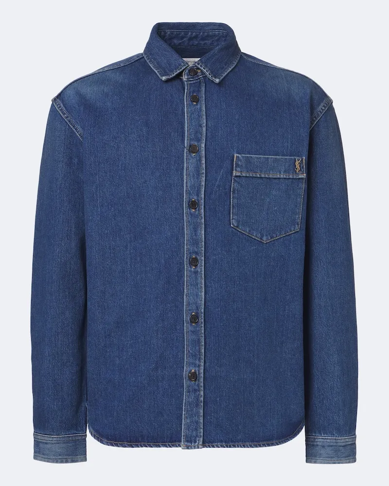 Saint Laurent Jeanshemd Cassandre Blau