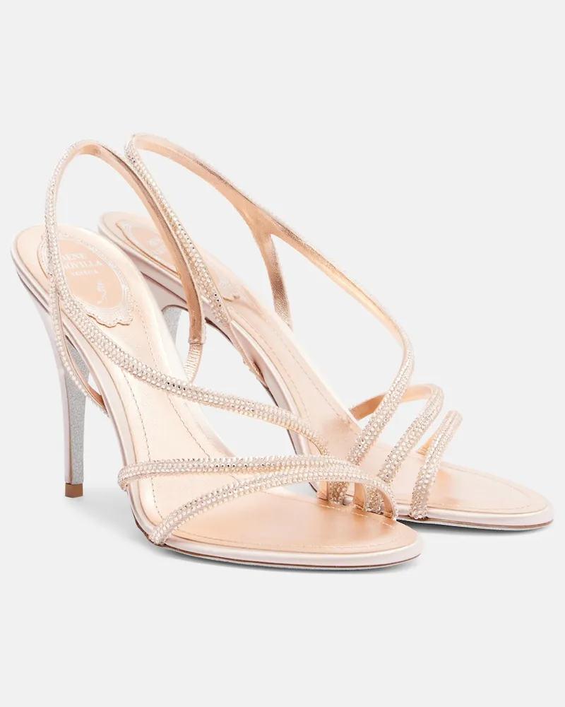 René Caovilla Verzierte Slingback-Sandalen Eric aus Satin Rosa