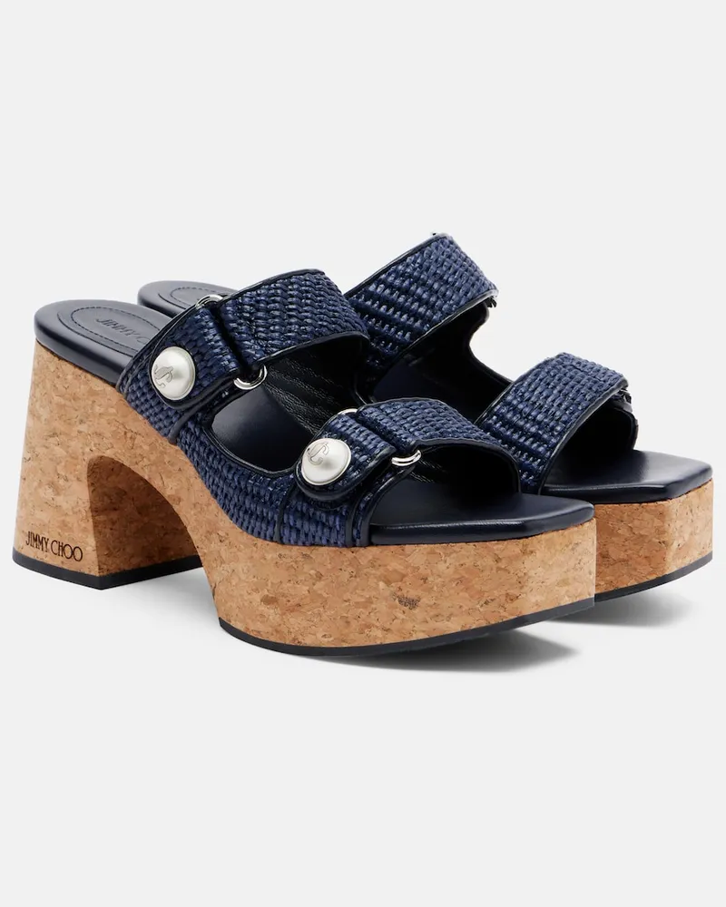 Jimmy Choo Plateausandalen Fayence mit Zierperlen Blau