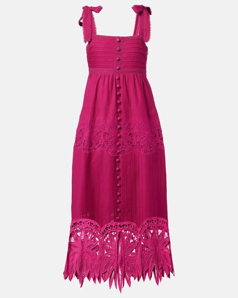 FARM Rio Midikleid aus Baumwolle und Leinen Rosa