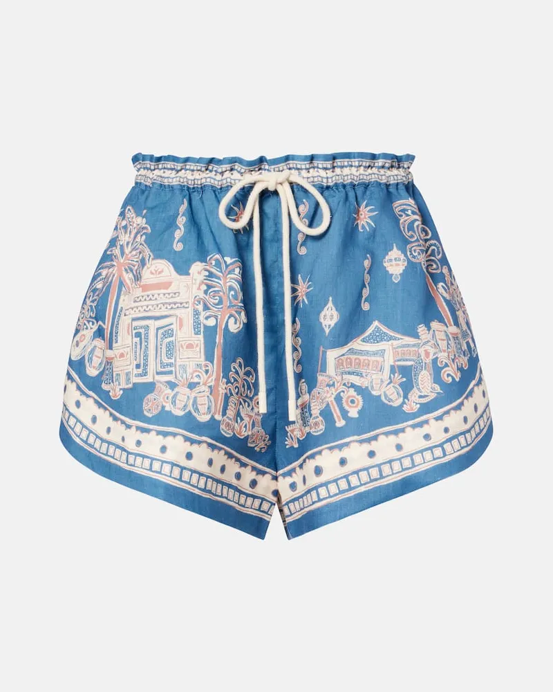 ALEMAIS Alémais Bedruckte Shorts Acacia aus Leinen Blau