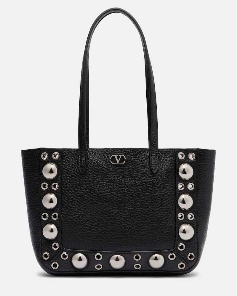 Valentino Garavani Verzierter Shopper Nellcôte Mini aus Leder Schwarz