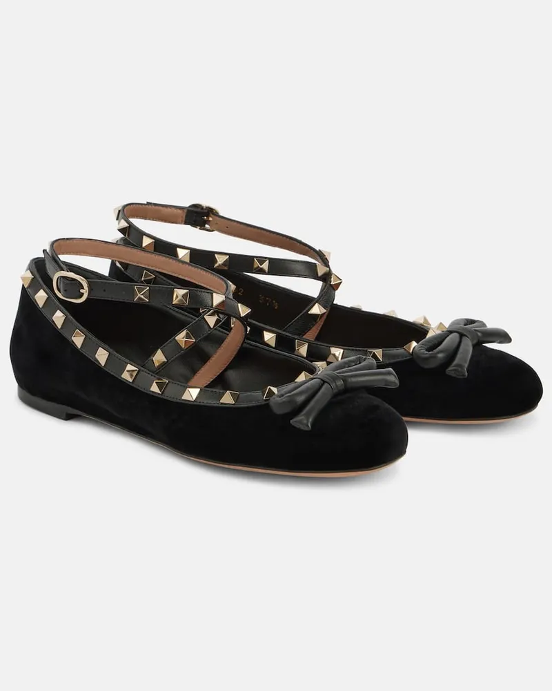 Valentino Garavani Ballerinas Rockstud aus Samt Schwarz