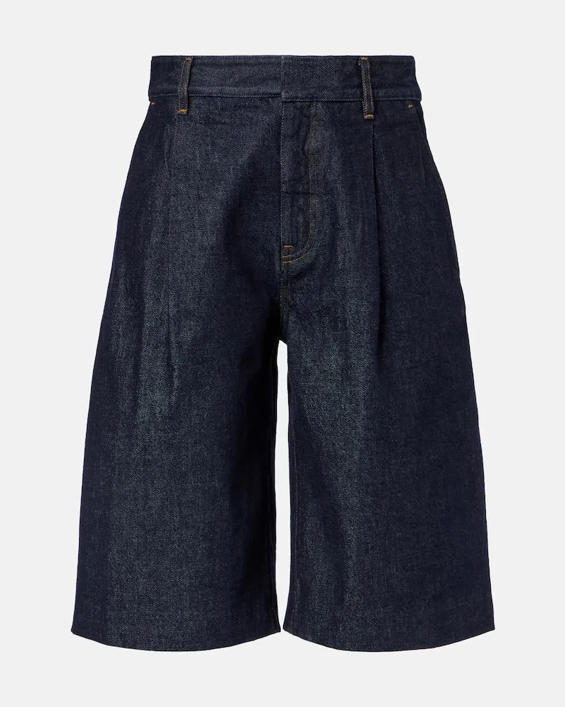 Frame Denim Low-Rise Wide-Leg-Jeansshorts Tailored Blau