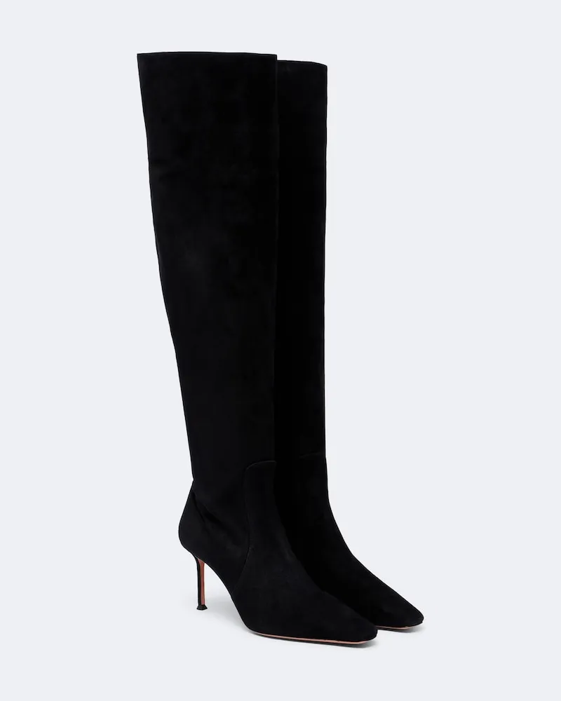 Aquazzura Overknee-Stiefel Vespera aus Veloursleder Schwarz