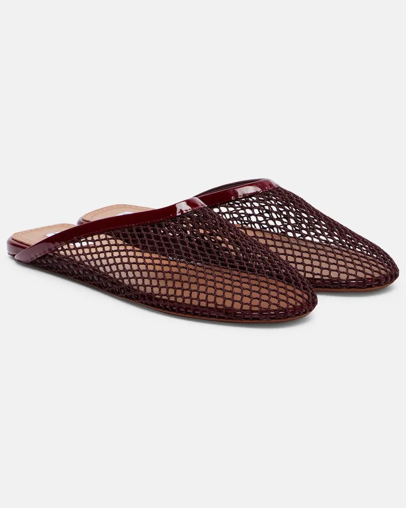 Alaïa Alaïa Slippers aus Mesh Burgunderrot