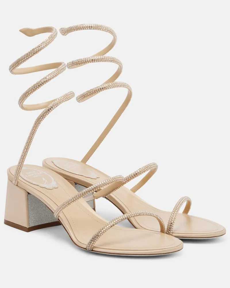René Caovilla Sandalen Cleo aus Satin mit Kristallen Beige