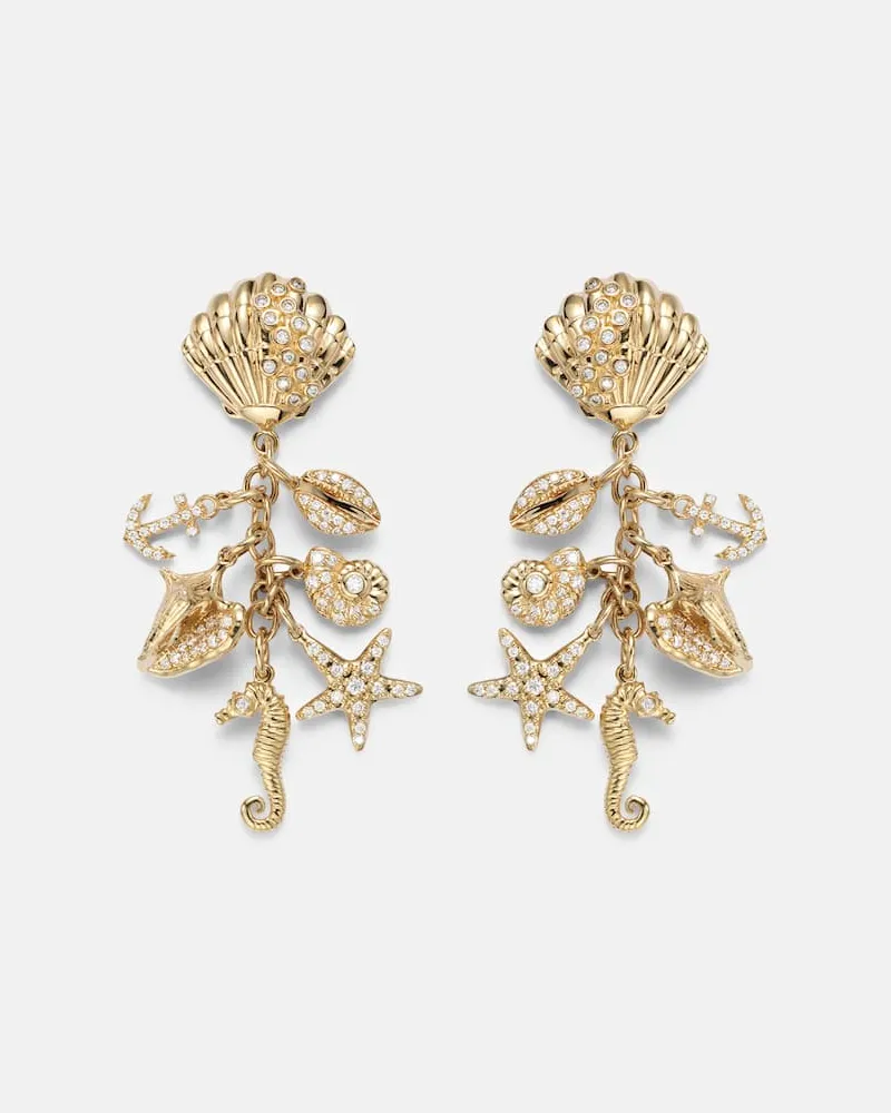 Sydney Evan Ohrringe Multi Sea Life Clam Shell aus 14kt Gelbgold (585/1000) mit Diamanten Gold