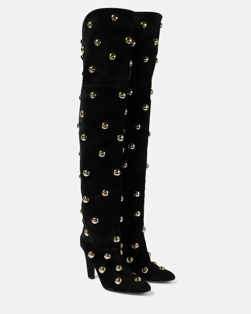 Chloé Chloé Verzierte Overknee-Stiefel Eve 85 aus Veloursleder Schwarz
