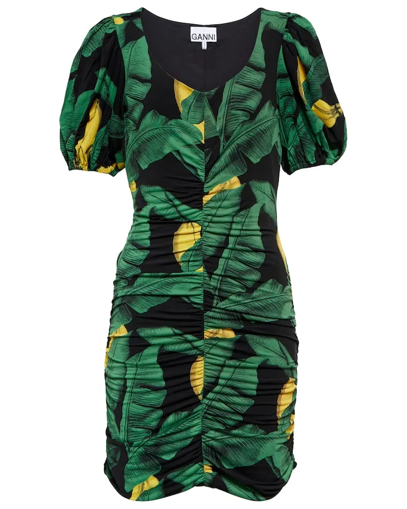 Ganni Bedrucktes Minikleid Schwarz