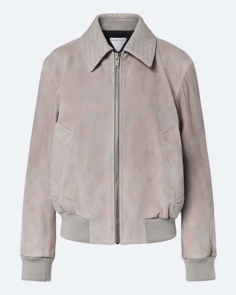 Bottega Veneta Blouson Intrecciato aus Veloursleder Grau