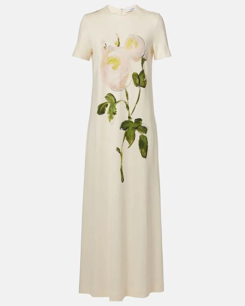 Oscar de la Renta Maxikleid Painted Roses aus Jersey Weiß