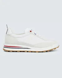 Thom Browne Sneakers Tech Runner aus Mesh und Veloursleder Weiss