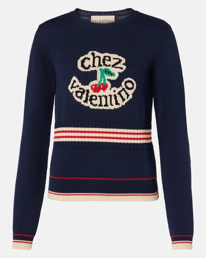 Valentino Garavani Pullover Chez Valentino aus Baumwolle Blau