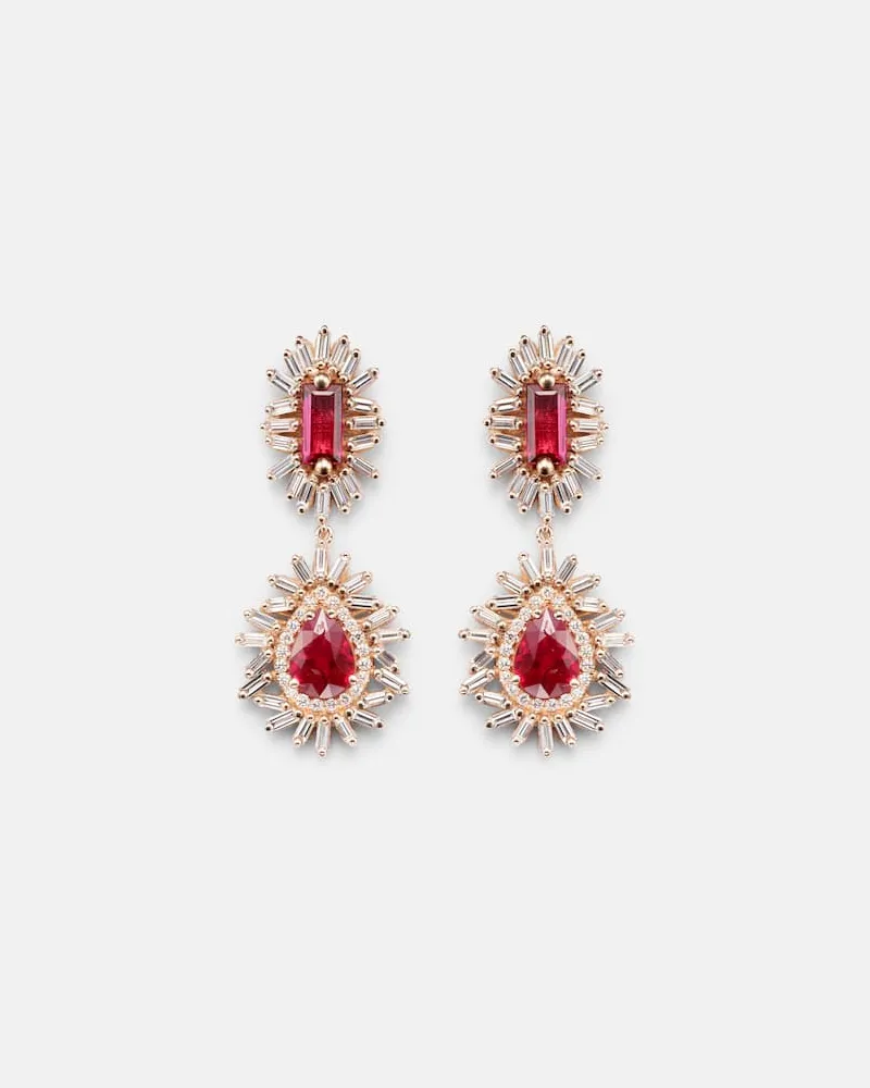 Suzanne Kalan Ohrringe Doublet aus 18kt Roségold mit Diamanten und Rubinen Gold