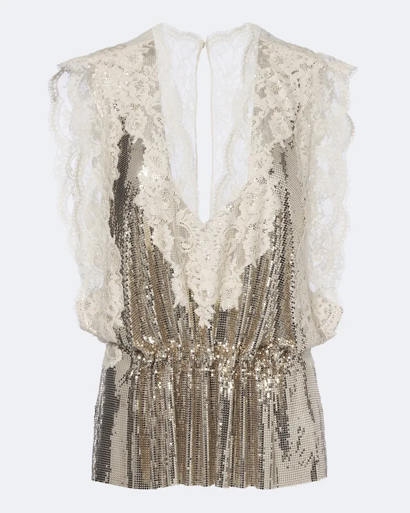 Paco Rabanne Top aus Chainmail mit Spitze Gold