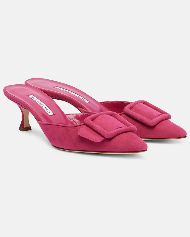 Manolo Blahnik Mules Maysale aus Veloursleder Rosa