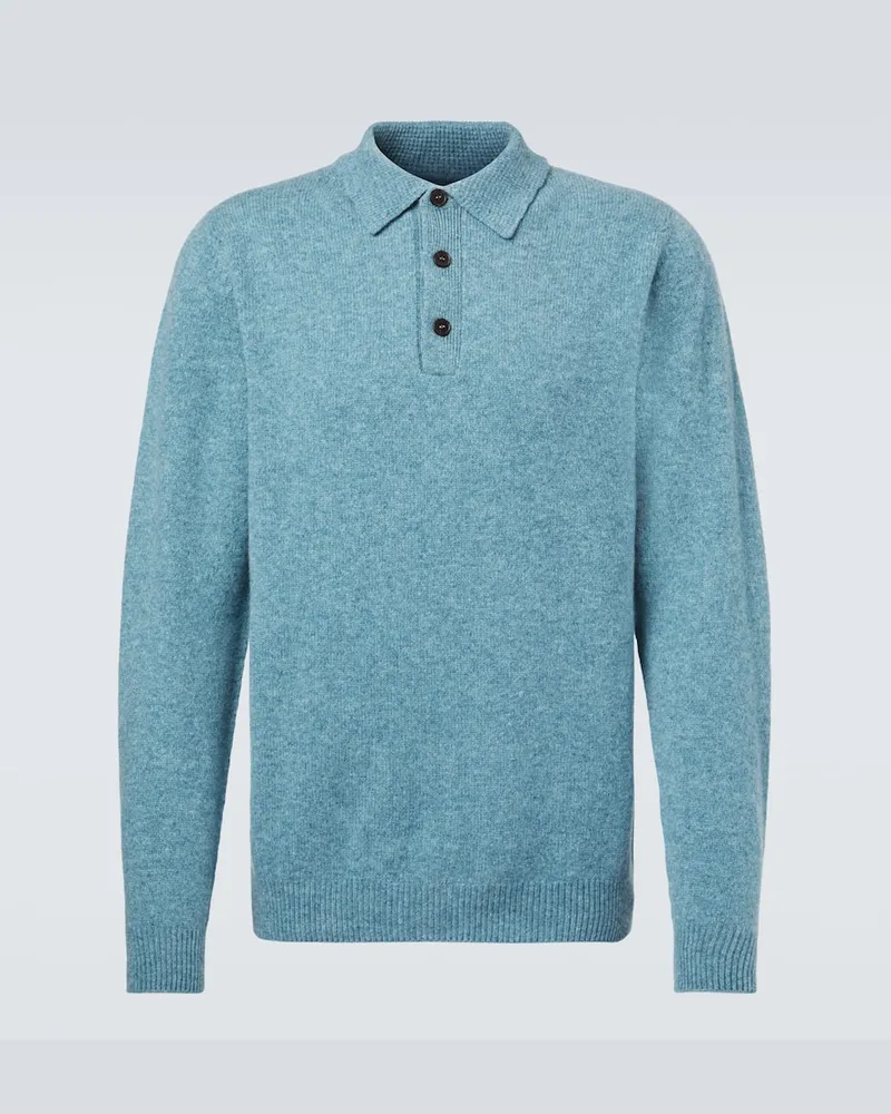 Sunspel Polopullover aus Wolle Blau