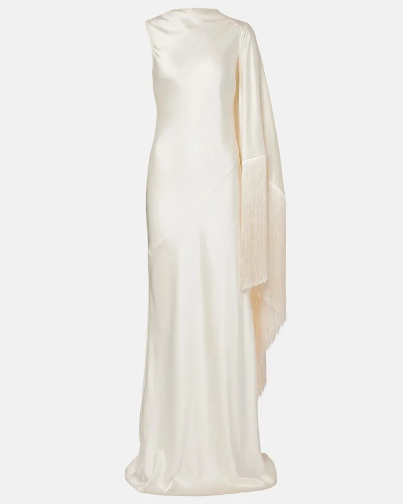 Self-Portrait Robe aus Satin mit Cape Weiß