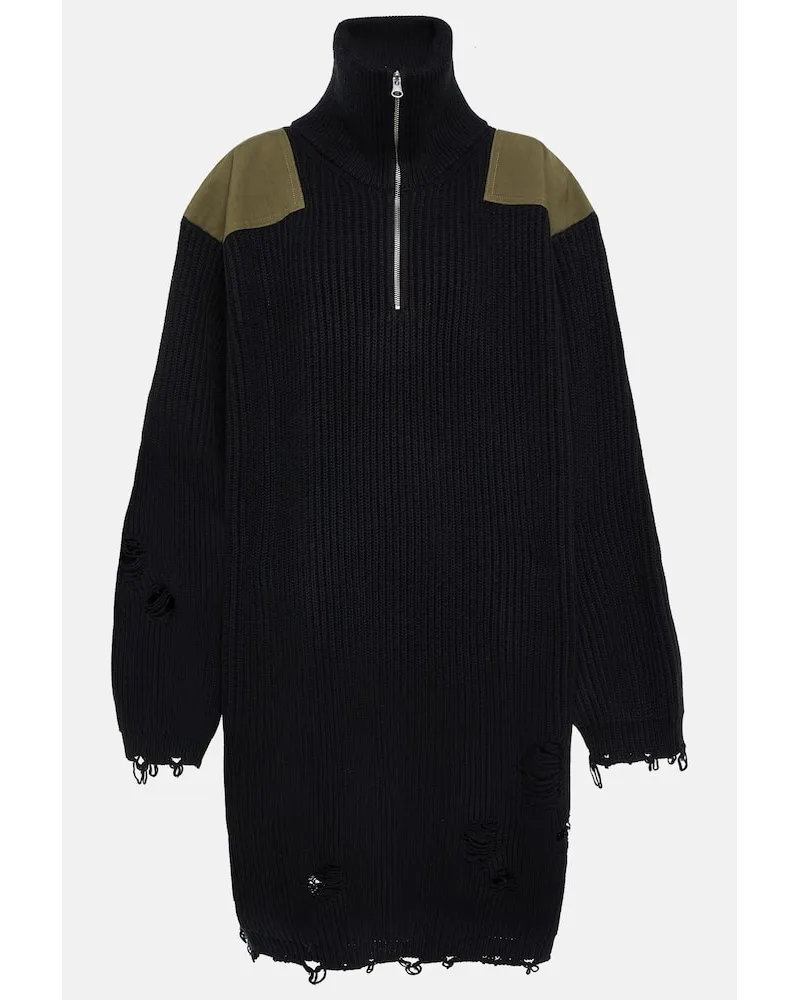 Maison Margiela Sweatshirt-Kleid aus Baumwolle und Wolle Schwarz